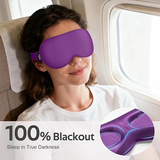 Vynix® Sleep Mask for Women Men - 100% Blackout Eye Masks for Sleep - 3D Soft Sleeping Mask for Side Sleepers - Zero Pressure Lash Extensions Eye Cover Shade for Airplane Travel Essentials, Purple