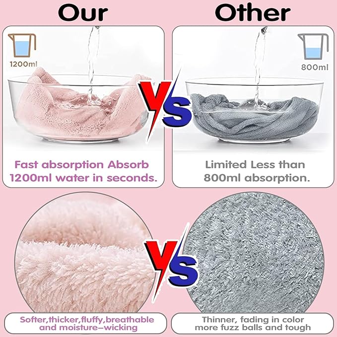 3 Pack Microfiber Hair Towel Wrap for Women, Fast Drying Hair Turban with Button, Anti-Frizz Large Hair Towel for All Hair Styles, Soft & Absorbent Hair Drying Towel