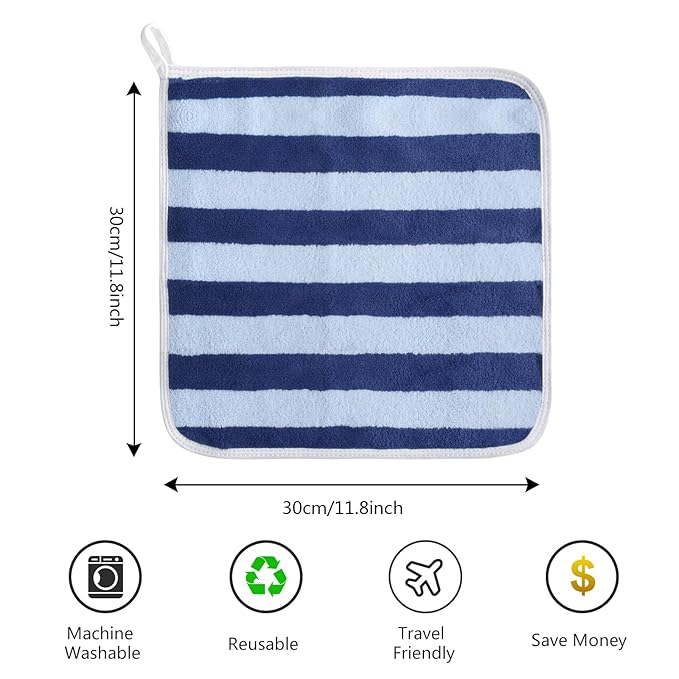 Microfiber Facial Cloths Fast Drying Washcloth 12x12inch Stripes 6 pack