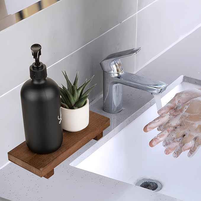 Wood Bathroom Tray Farmhouse Decor Kitchen Soap Holder, 8.7" x 3.6" Walnut