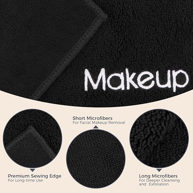 GLIMGLINT Makeup Remover Wash Cloths 5 Pack – Soft Black Makeup Towels, Facial Cleansing Washcloths for Face, Hand and Make Up, Microfiber Face Towels, 13 x 13 in