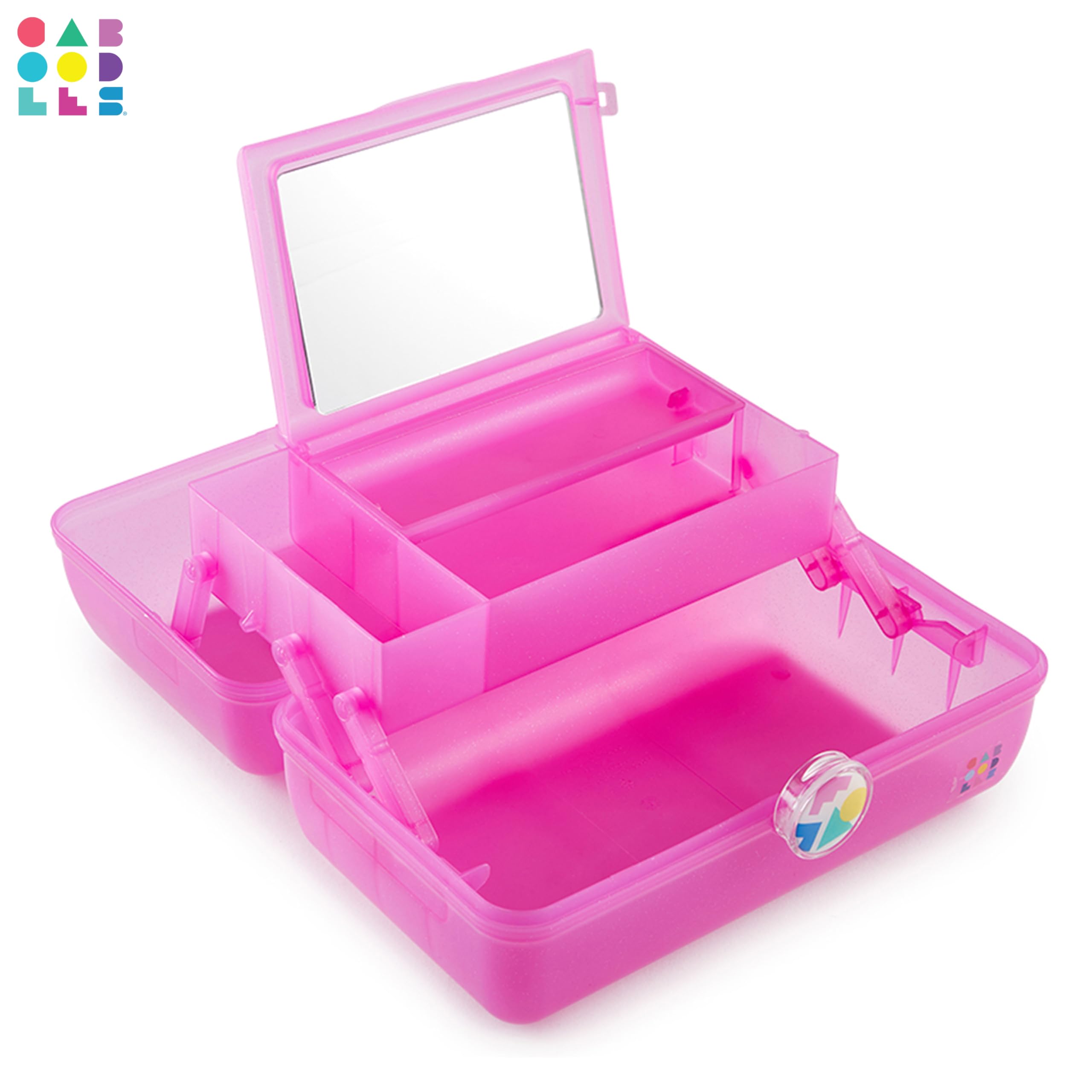 Caboodles On-The-Go Girl Makeup Box, Hot Pink Sparkle, Hard Plastic Makeup Organizer Box, Built-In Mirror, Secure Latch for Safe Travel, Spacious Storage for Large Items