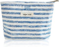 Wudygirl Makeup Bag Travel Cosmetic Bag for Women Small Makeup Pouch with Handle Zipper Cosmetic Pouch Handbag Aesthetic 8.3" x 5.9"(Striped Bow)