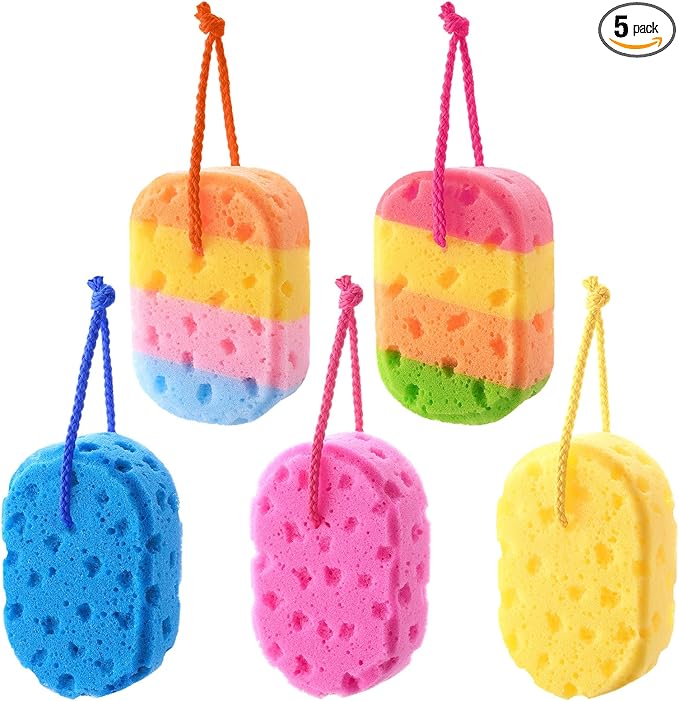 Boao 5 Pieces Soft Bath Sponge Shower Natural Gentle Soothing Body Fiber Exfoliating Shower Sponge Wash Bouquet for Women Men