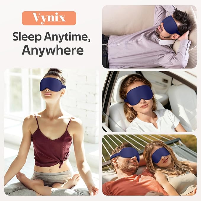 Vynix® Sleep Mask for Men Women - 100% Blackout Eye Masks for Sleep - 3D Soft Sleeping Mask for Side Sleepers - Zero Pressure Lash Extensions Eye Cover Shade for Airplane Travel Essentials, Blue
