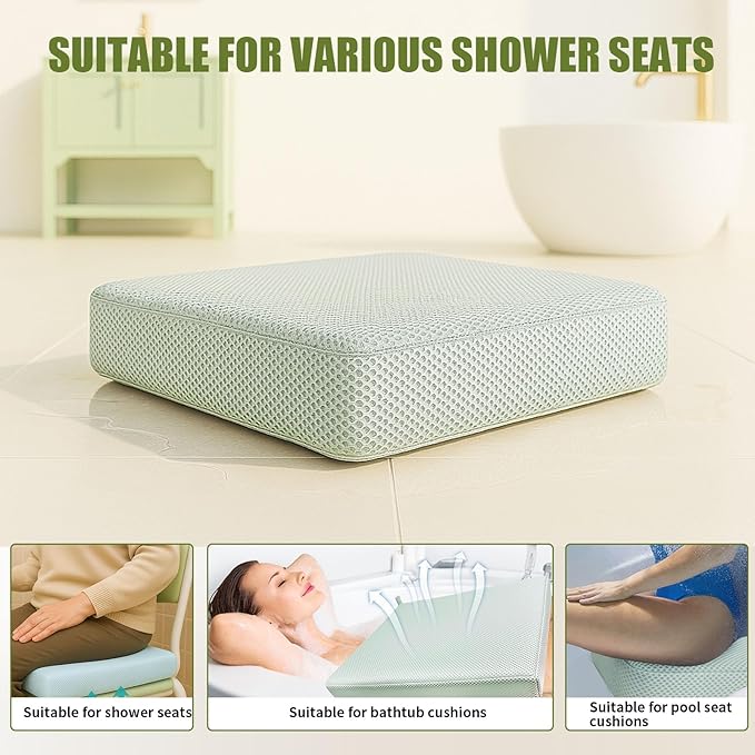 Gwremzlox Shower Seat Cushion,Thickened Shower Chair Cushion 4D Air Fiber Material,Machine Washable and Fast Drying Suitable for Shower Seats Bathtub Baths, Poolside Scenes，Light Gray