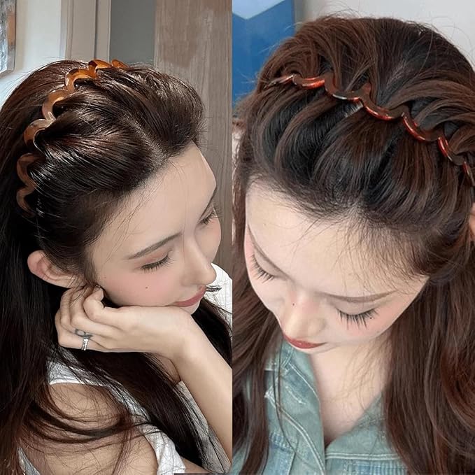 Vrose Flosi Fashion Wide Zig Zag Headbands for Women and Men - Plastic Wavy Hair Band with Teeth Comb - Classic 90s Hair Accessories for Face Washing Skin Care Makeup Hair Holder Everyday Use
