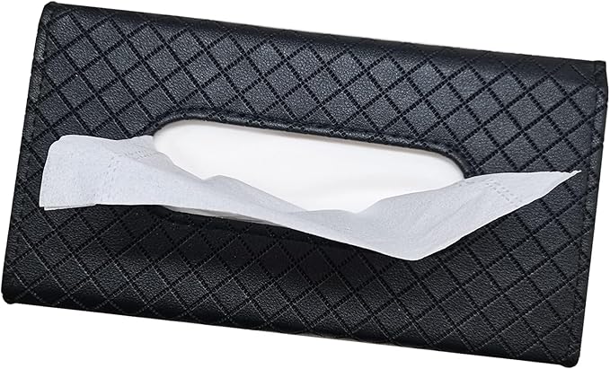Langmeil Car Sun Visor Tissue Holder, Car Napkin Holder, Premium PU Leather, Mask Holder for Sun Visor Vehicle, with Tissue Refill, Black