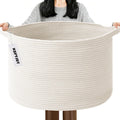HZFTJOY 115L Extra Large Woven Cotton Rope Blanket Basket-White