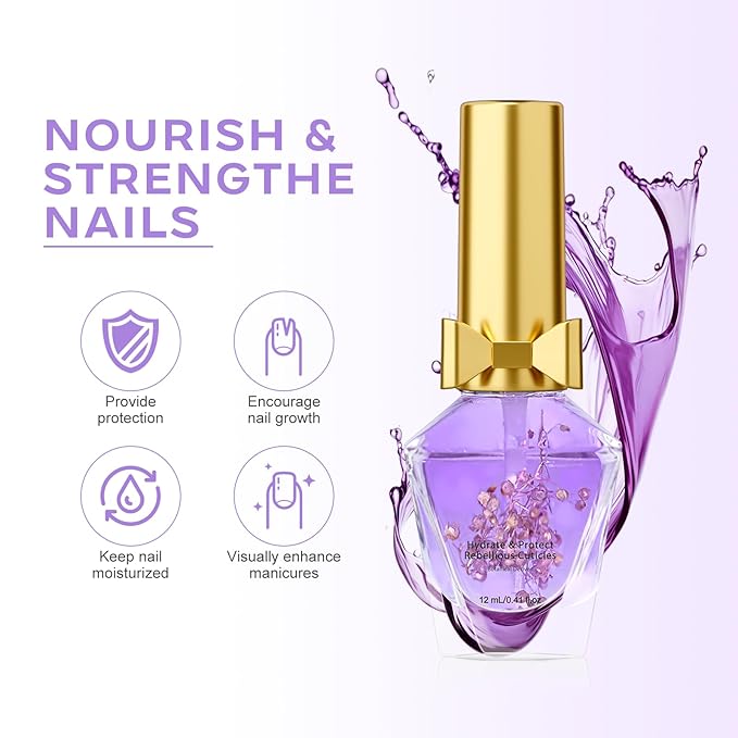 Cuticle Oil, Cuticle Nail Oil Infused with Real Flowers, Lavender 12ml