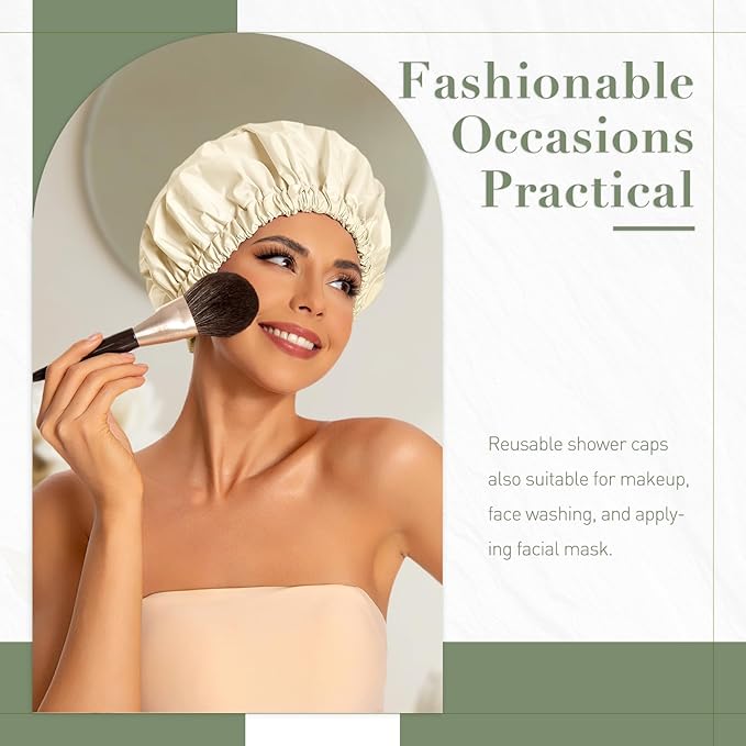 Edoneery Reusable Shower Caps for Women, Waterproof Long Hair Bonnet