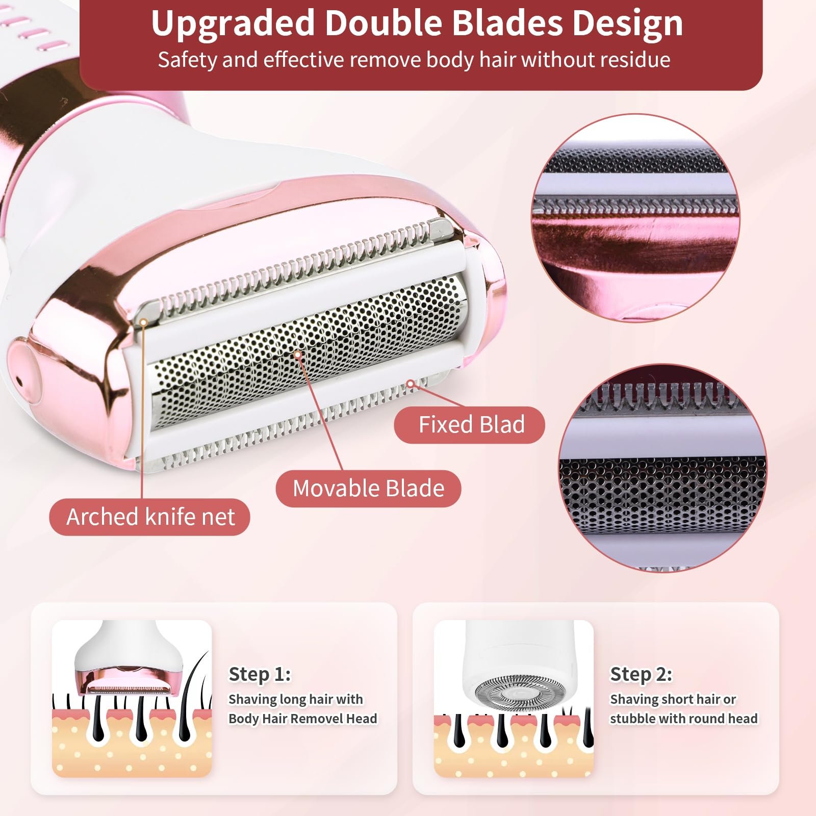 Electric Razors Shaver for Women - 5 in 1 Womens Electric Razor Bikini Trimmer for Women and Wet/Dry and Rechargeable Lady Shaver Razors for Nose Hair Face Eyebrow Arms Legs Armpit Pubic Area