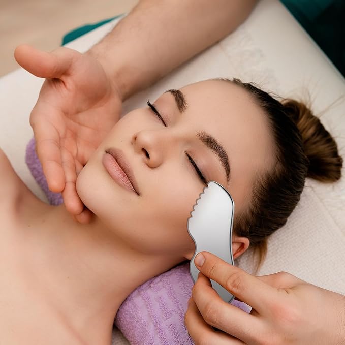 TANGZHIFEIYUE Guasha Tool for Face, Stainless Steel Metal Gua Sha Facial Tools for Body Lymphatic Drainage Massager Sculpting Skin Care (Bag 1, Count, 1)