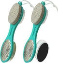 YIOYOODA Foot File Callus Remover 5-in-1, 2 Pcs Feet Scraper Pedicure Tools with Pumice Stone, Scrubber Brush, Stainless Steel Foot Rasp and Sand Paper Debris Catcher, Multi Purpose, Cyan