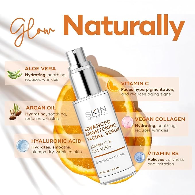 Vitamin C Serum + Moisturizer Skin Care Set - Dermatologist Tested - with Collagen to Brighten & Even Skin Tone - Anti-Aging & Acne Scar Treatment - Korean Skin Care - Clean Beauty, Cruelty-Free