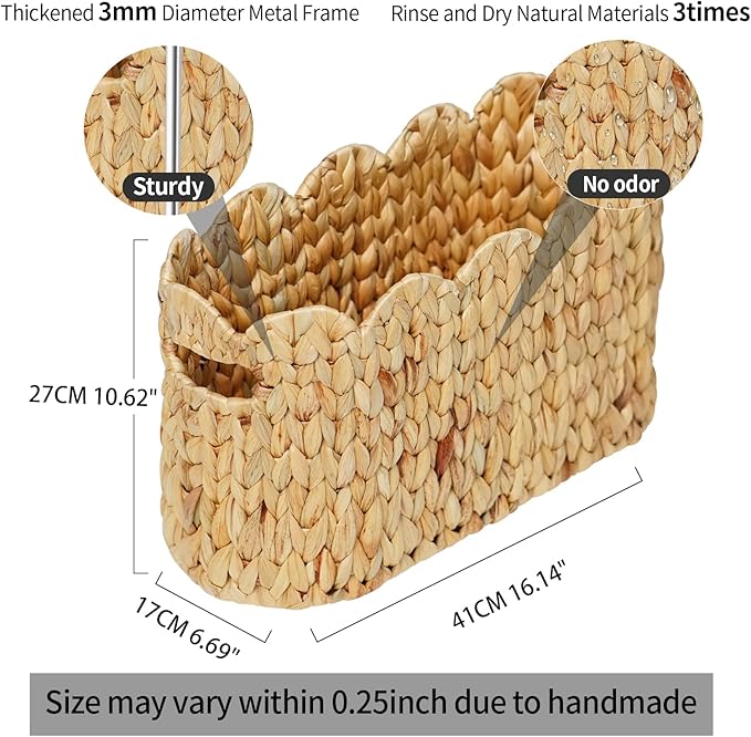 Coeusy Toilet Paper Storage Basket,Scalloped Wicker Basket for Bathroom Organizers and Storage,Hand-Woven Rattan Bathroom Decor Accessories,Natural Water Hyacinth