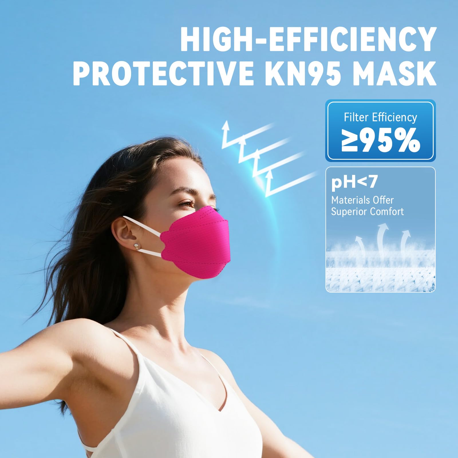 akgk KN95 Face Masks 50 Pack, 5-Ply Disposable Hot Pink Face Mask Against PM 2.5 Smoke and Dust