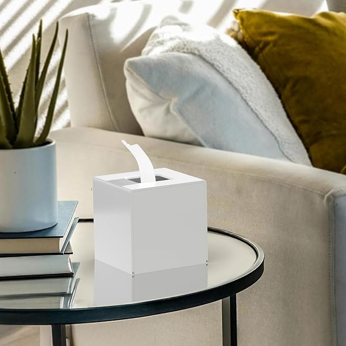 HIIMIEI Acrylic Tissue Box Cover Decorative Square Tissue Holder Napkin Dispensert for Bathroom-White
