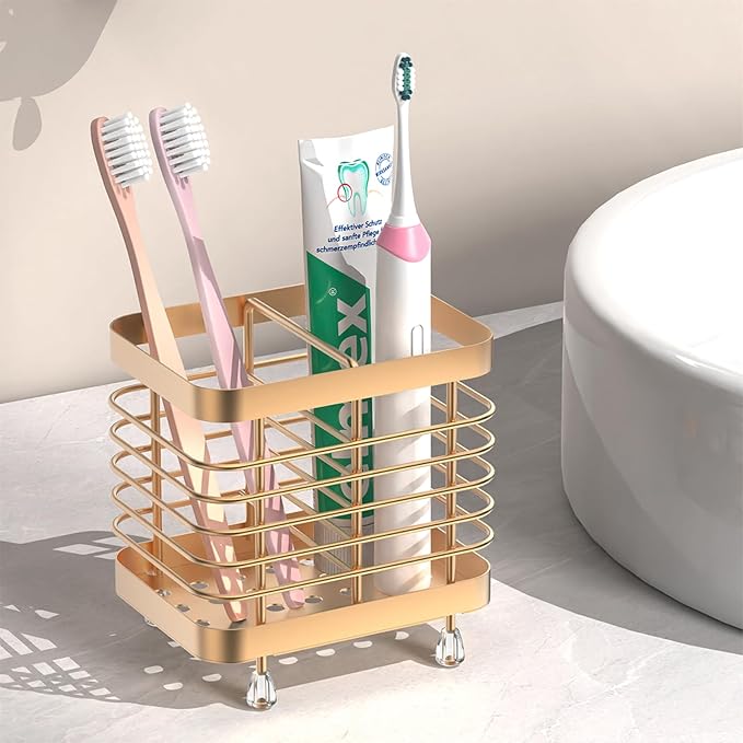 Luxspire Toothbrush Holders for Bathroom, Stainless Steel Electric Toothbrush Holder Wall Mounted, Shower Toothbrush Toothpaste Holder, Bathroom Organizer Essentials, 2 Slots, Rose Gold
