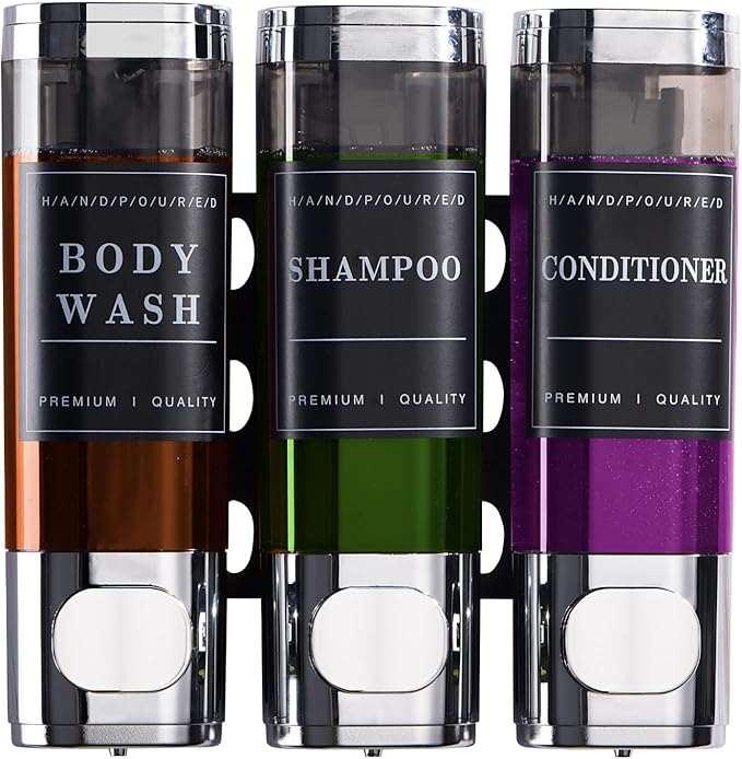 Shower Soap Dispenser Wall Mounted No Drill Shampoo Dispenser for Shower Wall Shampoo and Conditioner Dispenser Bathroom Hotel 3 * 300ml Chrome 1