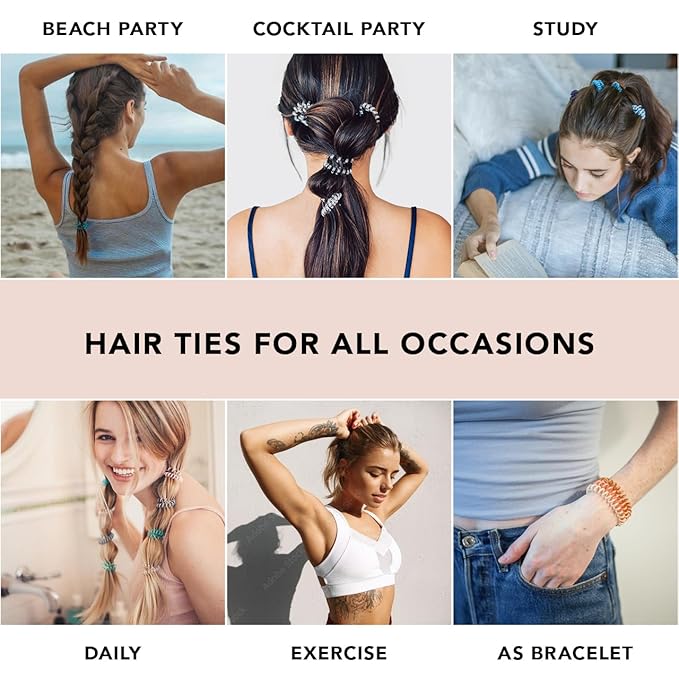 Kitsch Spiral Hair Ties for Women – Coiled Plastic Hair Ties No Damage, Ponytail Holders for Thick and Thin Hair – Creaseless and Dent-Free, Phone Cord Style - Brunette, 4 Pcs
