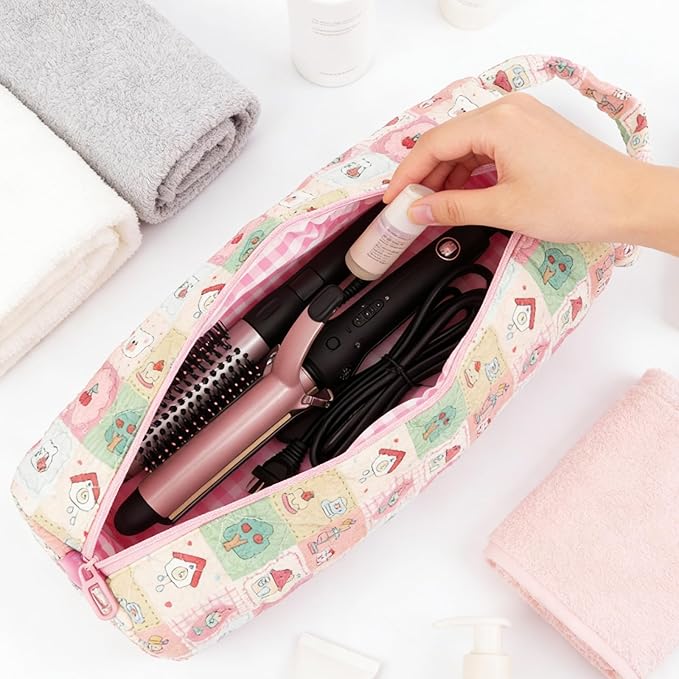 Quilted Hair Tools Travel Bag with Handle for Curling Irons Flat Irons