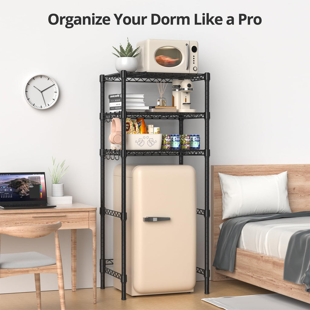 Hodonas Adjustable Mini Fridge Stand, Black, 26.58" W x 20.28" D x 65.56" H