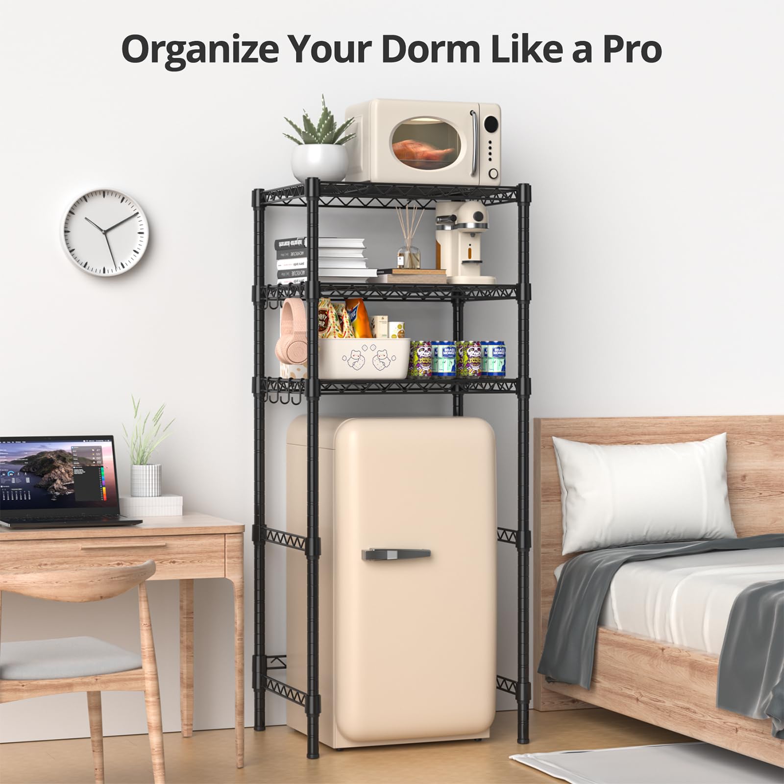 Hodonas Adjustable Mini Fridge Stand, Black, 26.58" W x 20.28" D x 65.56" H