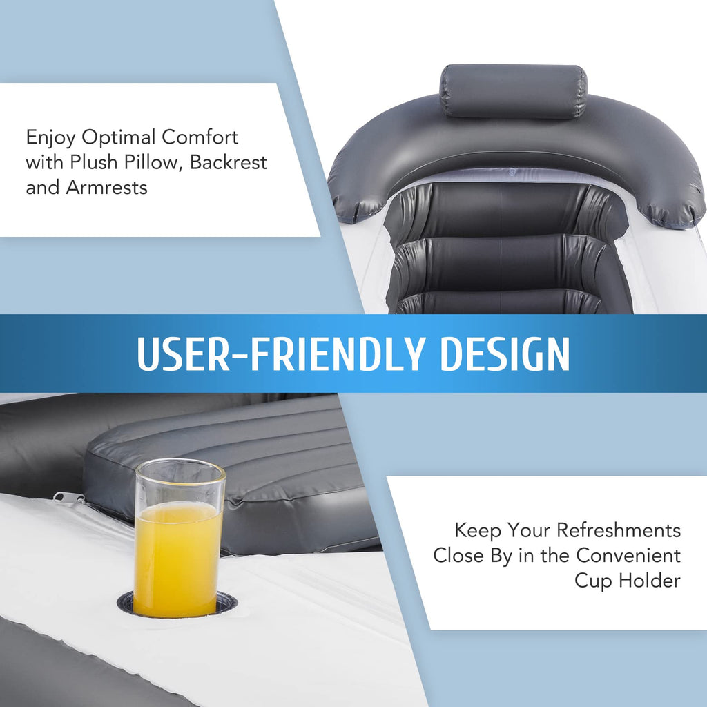 CO-Z Inflatable Bathtub With Electric Air Pump, Portable Tub With Blow Up Bath Pillow Cover, Drainage Cup Holder, Foldable Outdoor Freestanding Tub for Adults, Gray