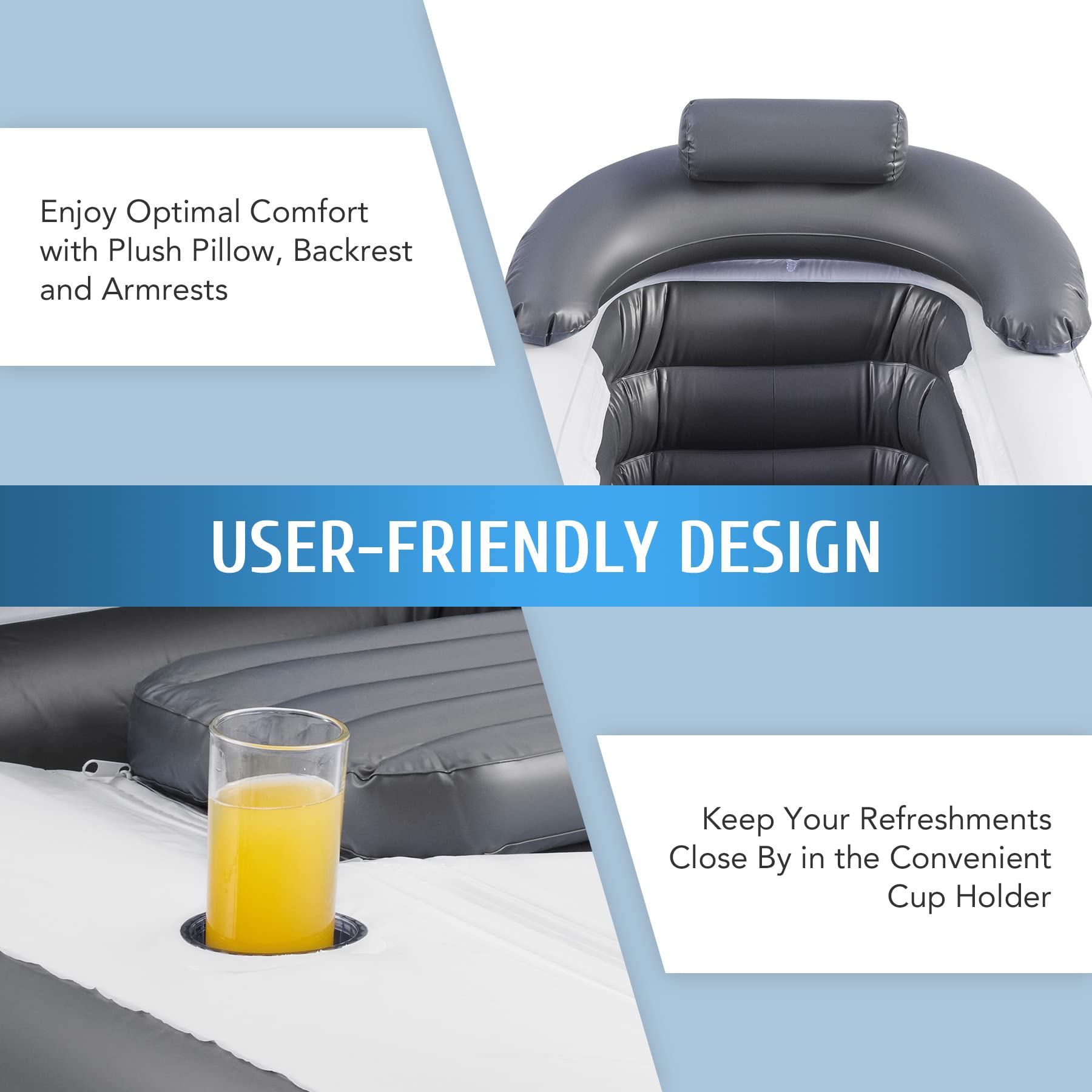CO-Z Inflatable Bathtub With Electric Air Pump, Portable Tub With Blow Up Bath Pillow Cover, Drainage Cup Holder, Foldable Outdoor Freestanding Tub for Adults, Gray