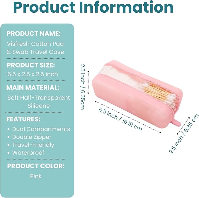 Cotton Pad Swab Travel Case, 2-in-1 Waterproof Organizer, VISFRESH (Pink)