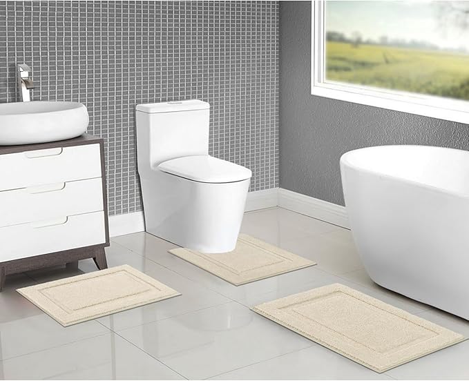 SHACOS Light Beige Bathroom Rugs Sets 3 Piece Bath Mat U Shaped Toilet Rug