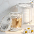 2 Pack Glass Qtip Holder Dispenser Set - Bathroom Organizer for Cotton Swabs, Balls, Pads, Floss Picks - Clear Apothecary Jars for Vanity, Makeup Storage, Bathroom Accessories Decor (Clear)
