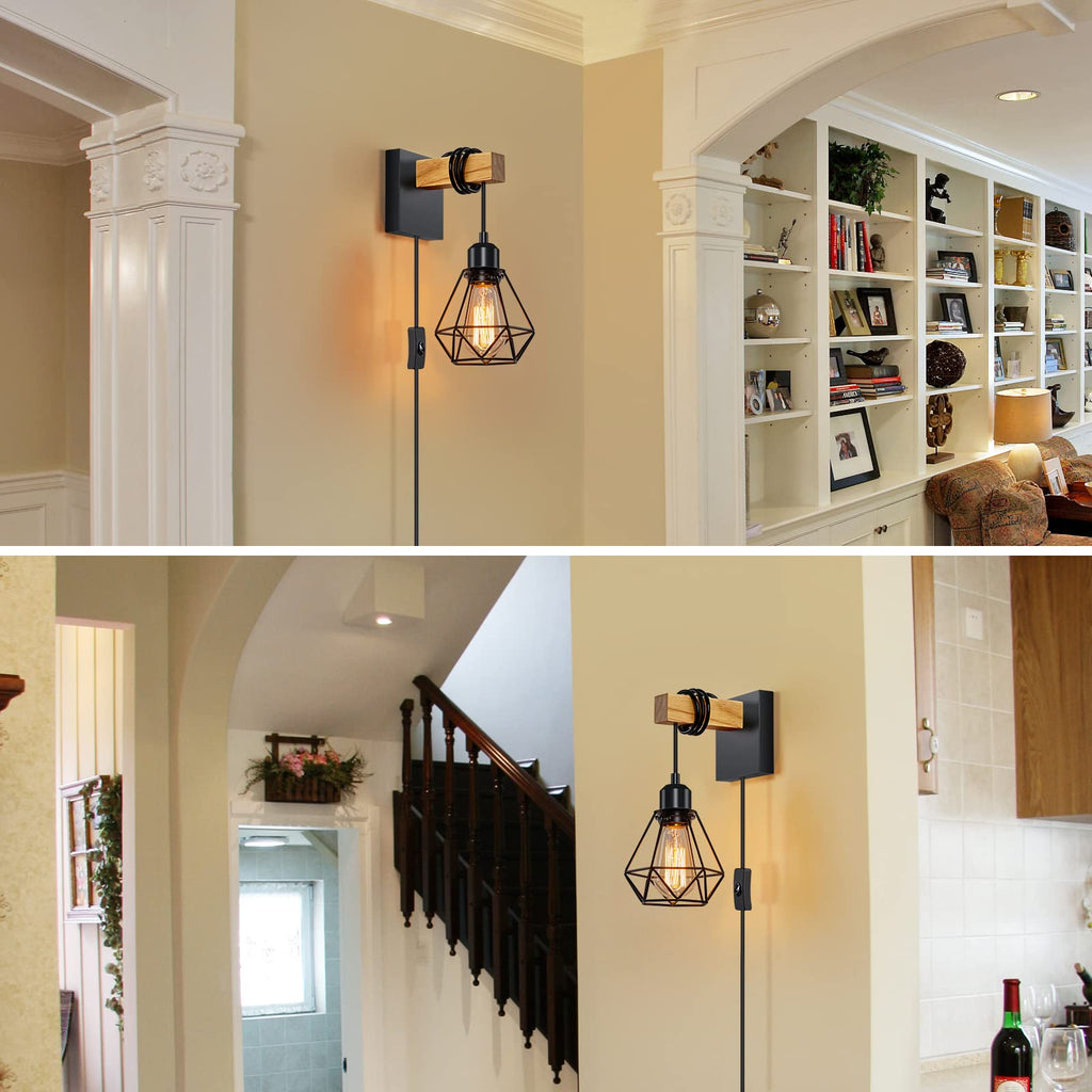 foucasal Plug in Wall Sconces Set of Two, Farmhouse Wall Light Plug in