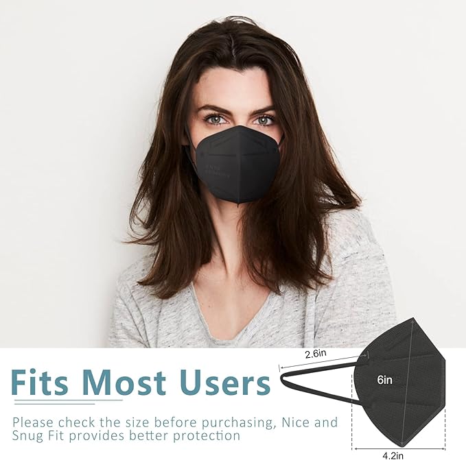 ChiSip KN95 Face Mask 60 Pcs, 5 Layer Cup Dust Safety Masks, Breathable Protection Masks Against PM2.5 Dust for Men, Women Black