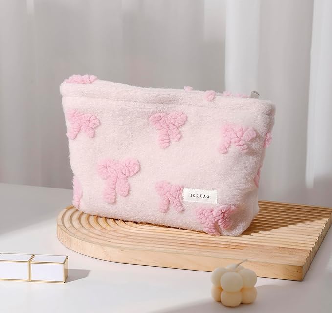 getgto 2 Pcs Makeup Bags, Large Cosmetic Bag Travel Toiletry Bag Organizer for Women, Plush Makeup Bag Small Cosmetic Pouch Purse with Zipper Gifts for Girls Teen