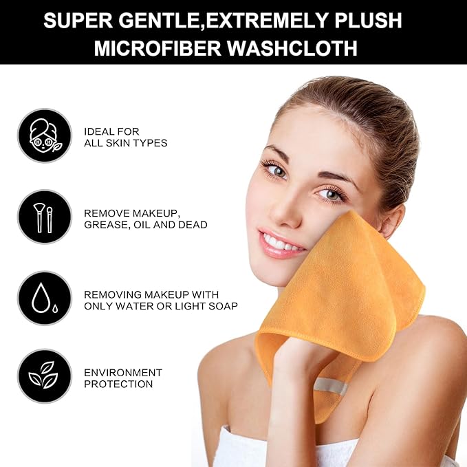 SINLAND Microfiber Facial Cloths Fast Drying Washcloth 12inch x 12inch Absorbent Face Wash Cloth Soft Makeup Remover Cloths