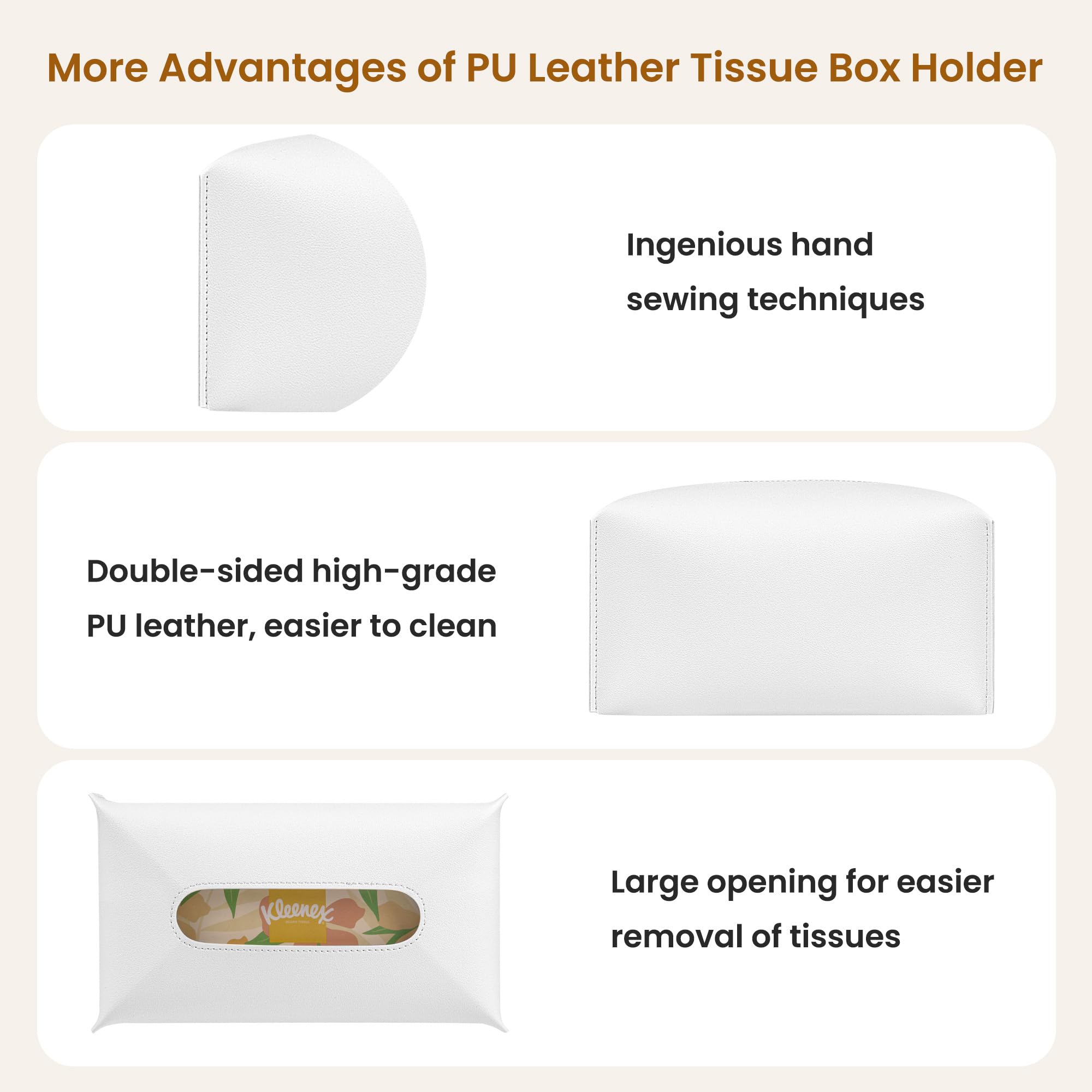 Long Tissue Box Cover, PU Leather Tissue Holder Rectangle, Facial Paper Organizer, Modern Dispenser for Bathroom, Kitchen, Home, Office, Tabletop (1, White, Tall)