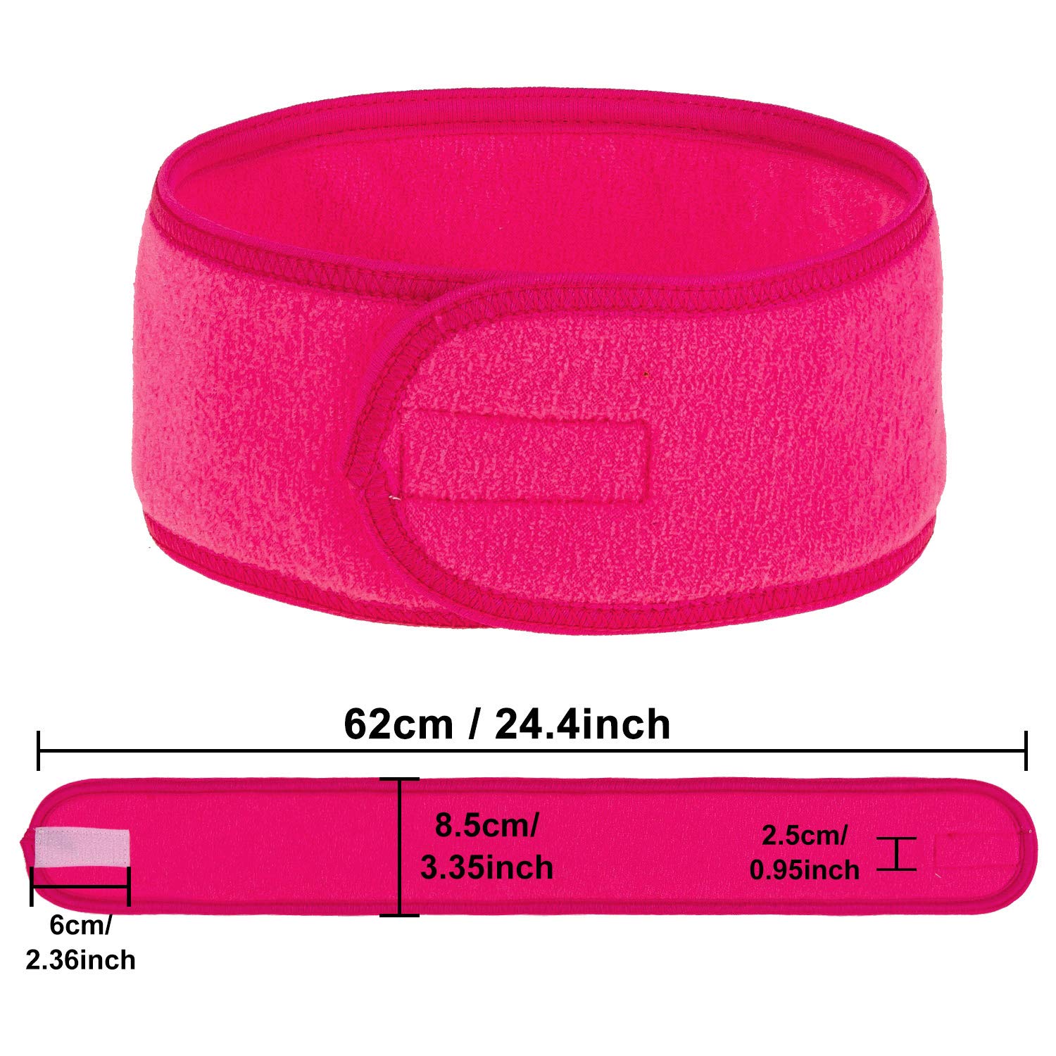 Whaline Spa Facial Headband 4 Packs Head Wrap Terry Cloth Headband Adjustable Stretch Towel Band for Bath, Makeup and Sport (Rose Red)