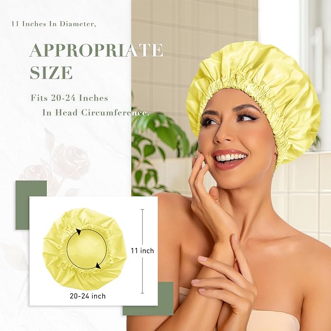 Edoneery Reusable Shower Caps for Women, Waterproof Long Hair Bonnet