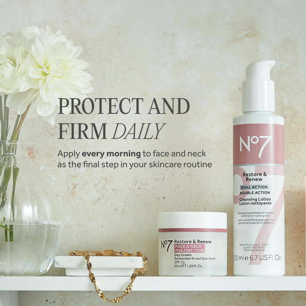 No7 Restore & Renew Multi Action Face & Neck Cream - Anti Aging Face Moisturizer with SPF 30 - Helps to Firm & Hydrate Crepey Skin - Formulated with Hyaluronic Acid, Peptides & Ceramides (1.69 Oz)