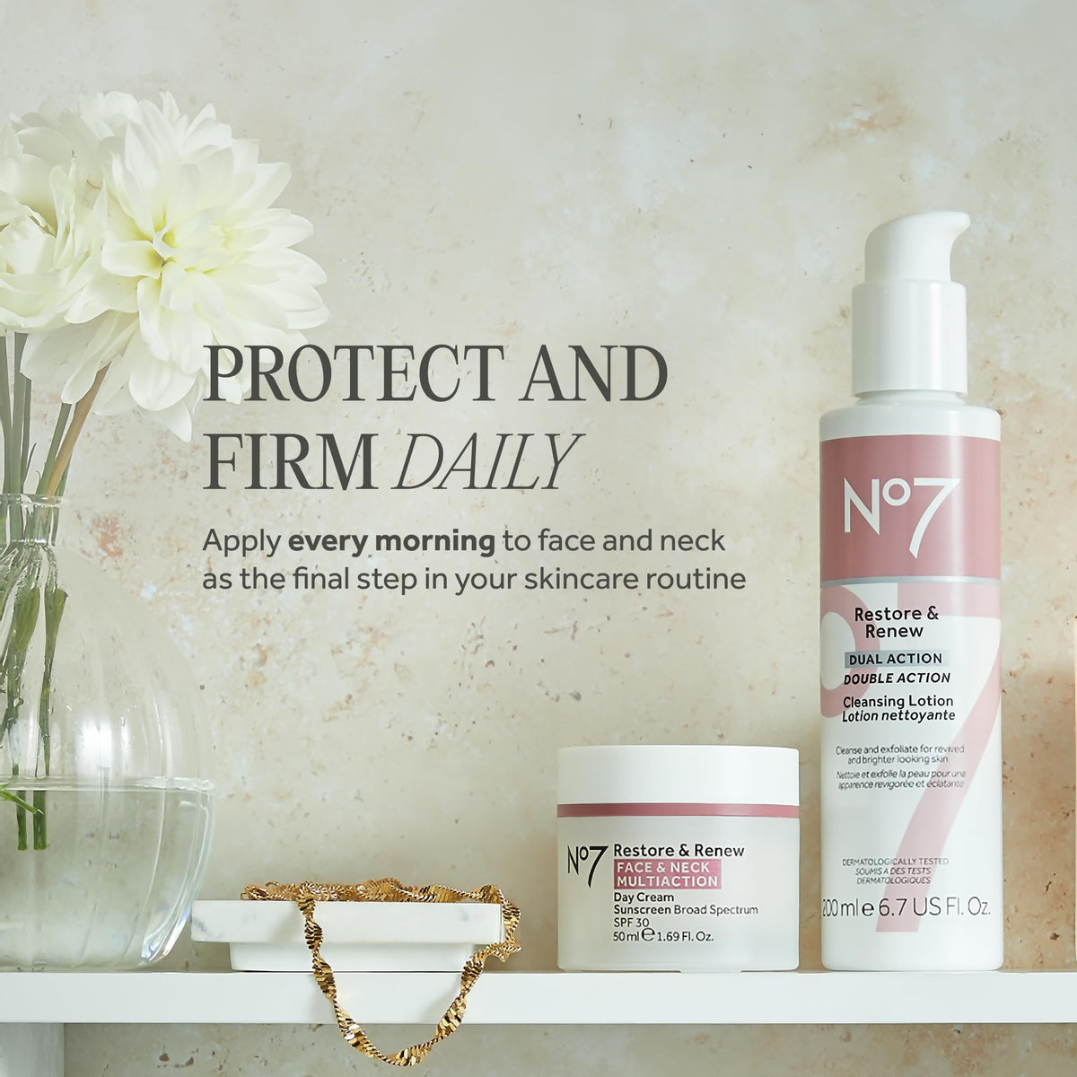 No7 Restore & Renew Multi Action Face & Neck Cream - Anti Aging Face Moisturizer with SPF 30 - Helps to Firm & Hydrate Crepey Skin - Formulated with Hyaluronic Acid, Peptides & Ceramides (1.69 Oz)