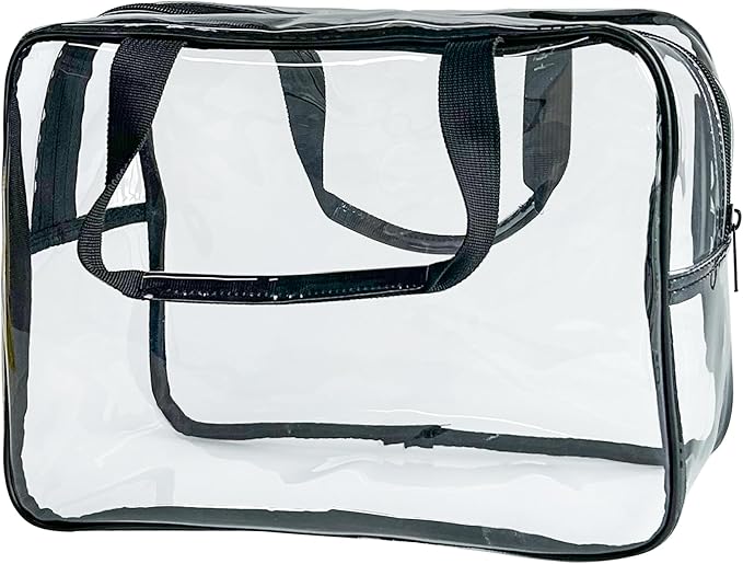 TotePrint PVC Clear Pure Color Transparent Large Zipper Cosmetic Pouch Travel Makeup Cosmetic Bag with Handle for Travel Bathroom Toiletry Organizer (Clear+Black Handle)