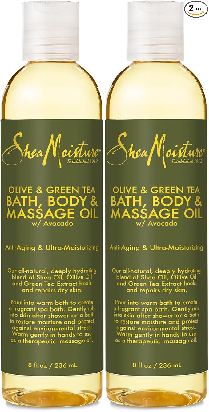 SheaMoisture Olive & Green Tea Bath, Body & Massage Oil 2-Pack – Avocado Oil, Anti-Aging & Ultra-Moisturizing for Dry Skin, 8 Oz Ea