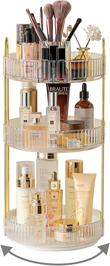 Asayuee 360 Rotating Makeup Organizer,2 Tier Large Capacity Make Up Organizers and Storage,Skincare Perfume Vanity Organizers,Bathroom Cosmetics Storage Organizer Countertop(Clear)