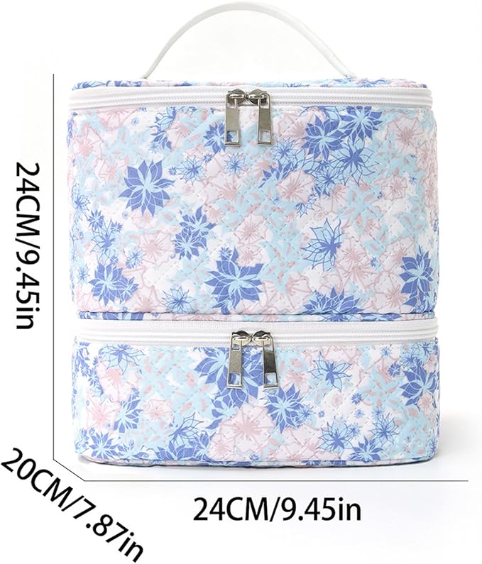 hibear Nail Supplies Organizer Nail Polish Storage Holds 30 BottlesNail Polish Storage Holds 30 Bottles Nail Kit Case Makeup Bag Vanity Case for Women (BLUE FLORAL)