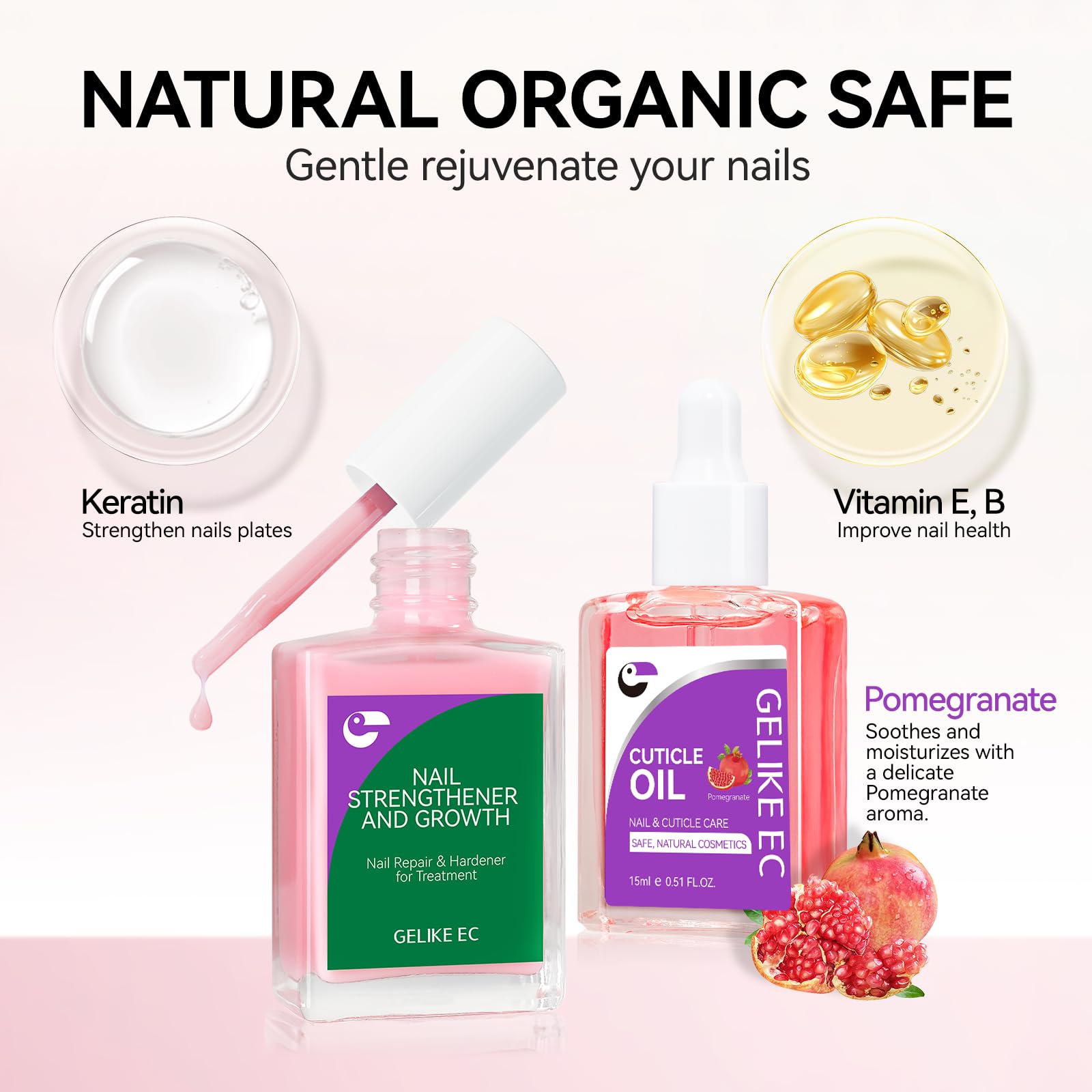 Natural Nail Growth Oil Kit: Rose Pomegranate Nail Care Set for Weak Nails