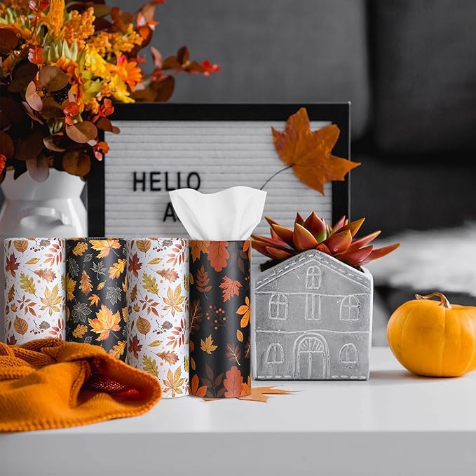 Fourluoo 12 Pack Car Tissue Cylinder Holder Bulk with 3 Ply Facial Tissues, Round Napkin Holders for Cup Holder Cylinder Travel Paper Tubes Bulk Round Napkin Boxes Packs(Maple Leaf)