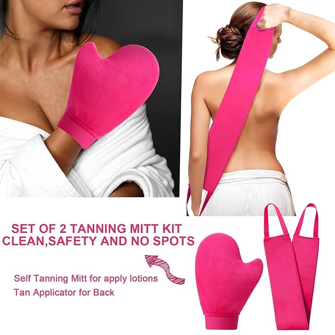 CeleCily Self Tanner Mitt Applicator Back Applicator Set - Premium Waterproof Tanning Mitt for Flawless Sunless Tanning， Prevents Orange Palms, Double-Sided, Reusable Tanning Gloves