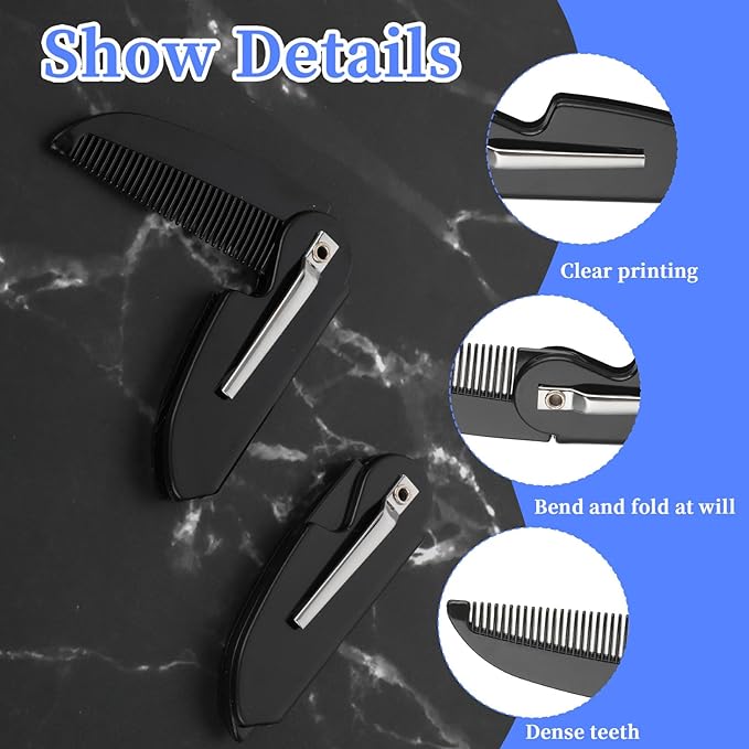 6 Pack Beard Comb for Men, Portable Folding Mustache Comb, Travel Pocket Size Hair & Facial Hair Grooming Kit, Premium Plastic Mens Combs for Beard Care, Gift Idea